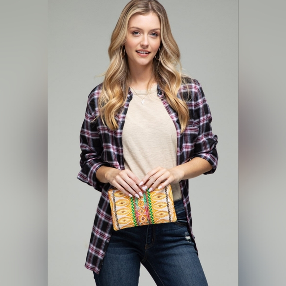 Handmade Hand Beaded Wristlet Clutch - Ethnic Inspired Design - Vibrant Colors - Picture 2 of 6